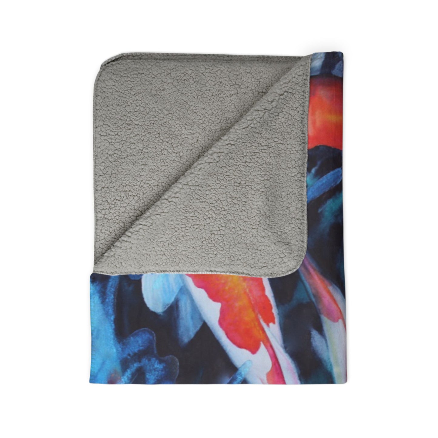 Koi Pond Fleece Sherpa Blanket — Cozy Japanese Fish Watercolor Throw