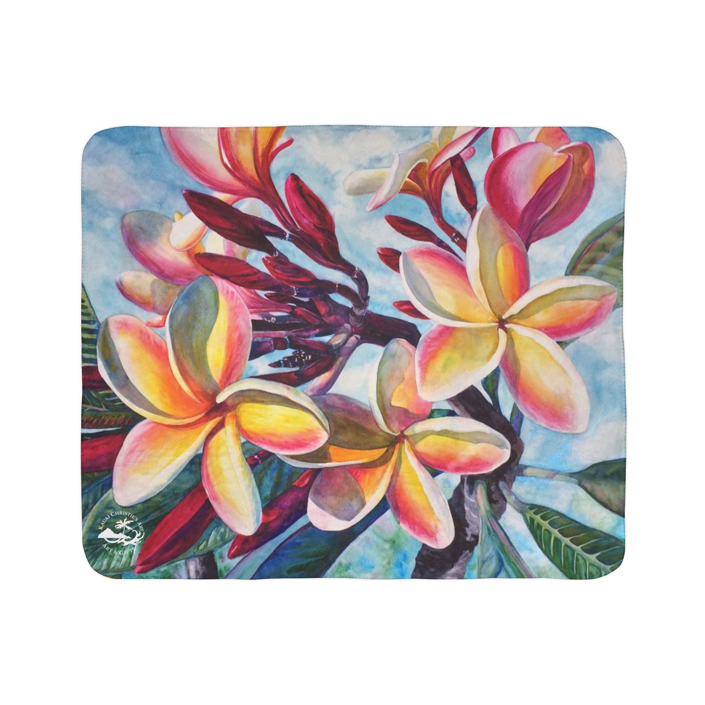 Plumeria Flowers Floral Sherpa Blanket — Tropical Fleece Throw for Colorful Cozy Home & Beach Gifts