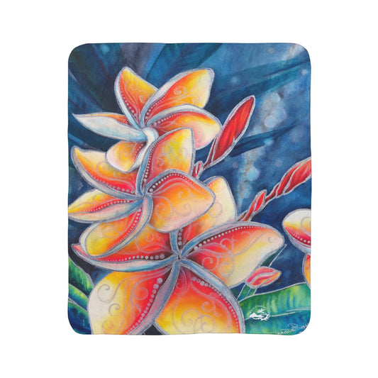 Tropical Plumeria Sherpa Blanket — Vibrant Floral Fleece Throw