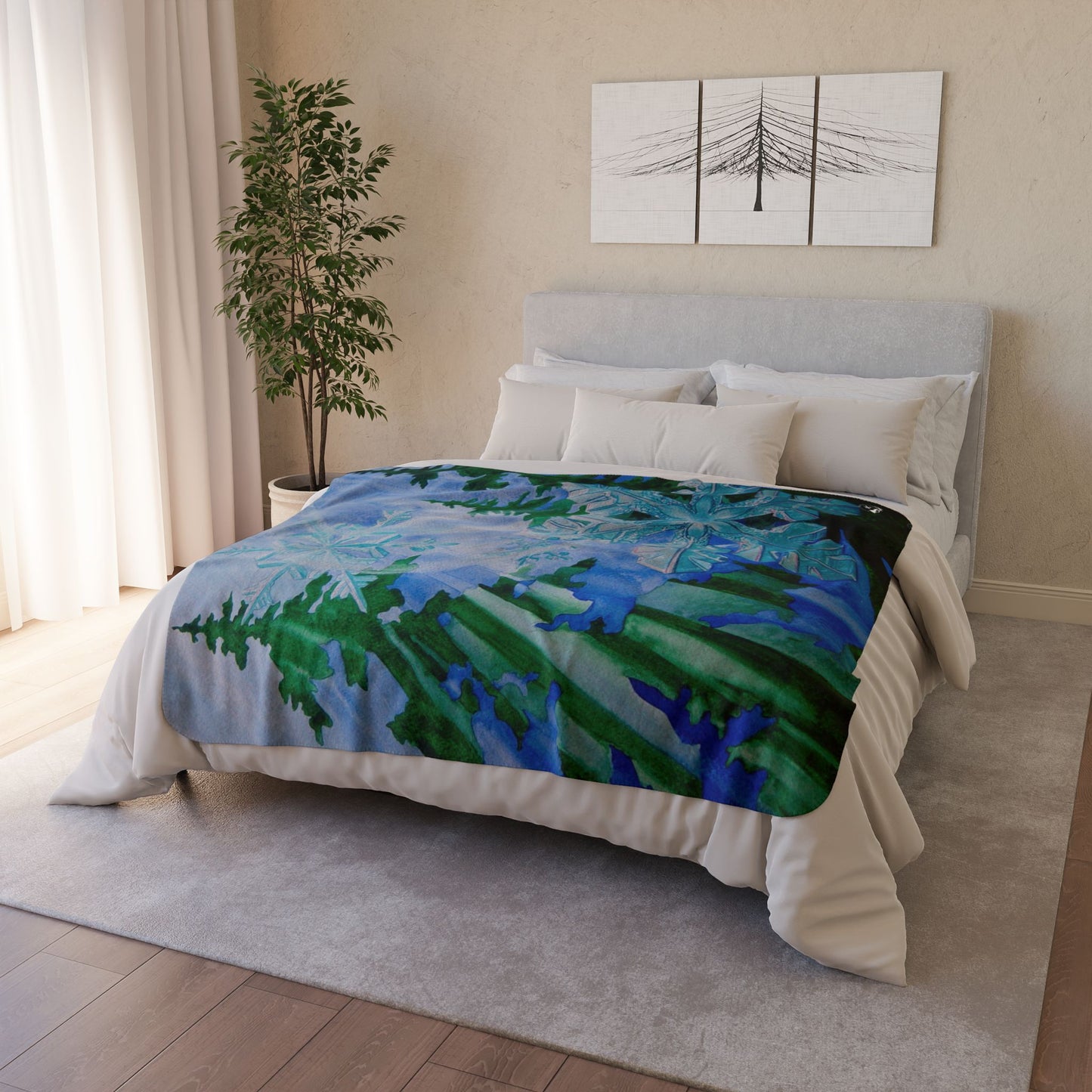 Snowflake Forest Fleece Blanket — Cozy Sherpa Throw for Winter Nights