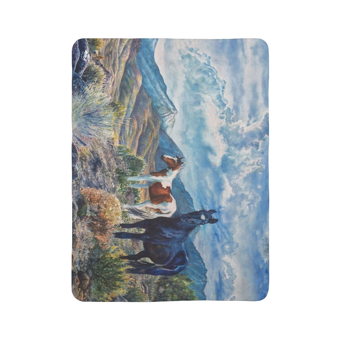 Wild Mustang Horse Sierra Nevada Mountains Sherpa Blanket - Watercolor Wild Horses Throw