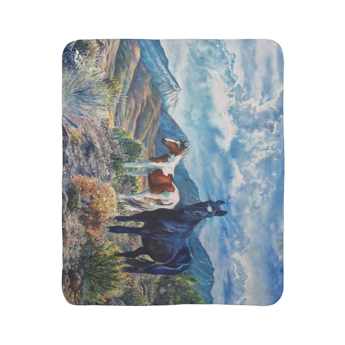 Wild Mustang Horse Sierra Nevada Mountains Sherpa Blanket - Watercolor Wild Horses Throw