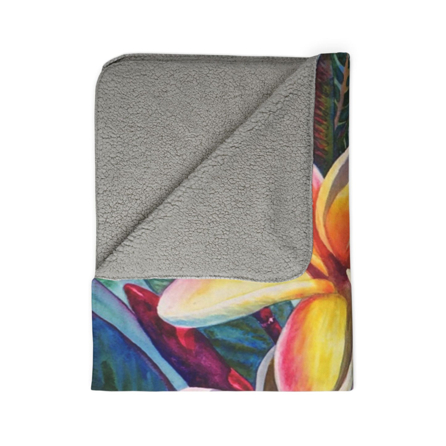 Plumeria Flowers Floral Sherpa Blanket — Tropical Fleece Throw for Colorful Cozy Home & Beach Gifts