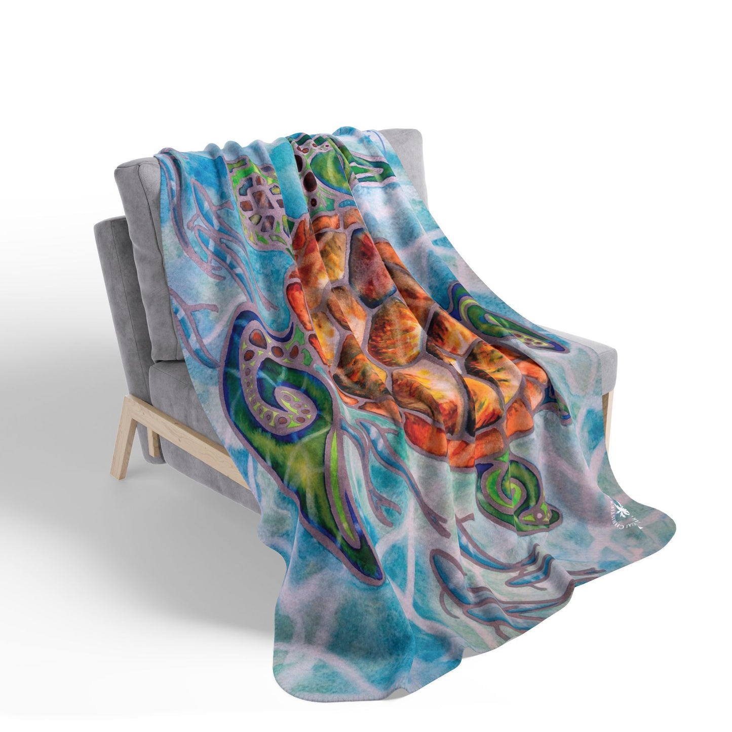 Tribal Sea Turtle Fleece Sherpa Blanket — Cozy Tropical Ocean-Inspired Throw for Beach Lovers