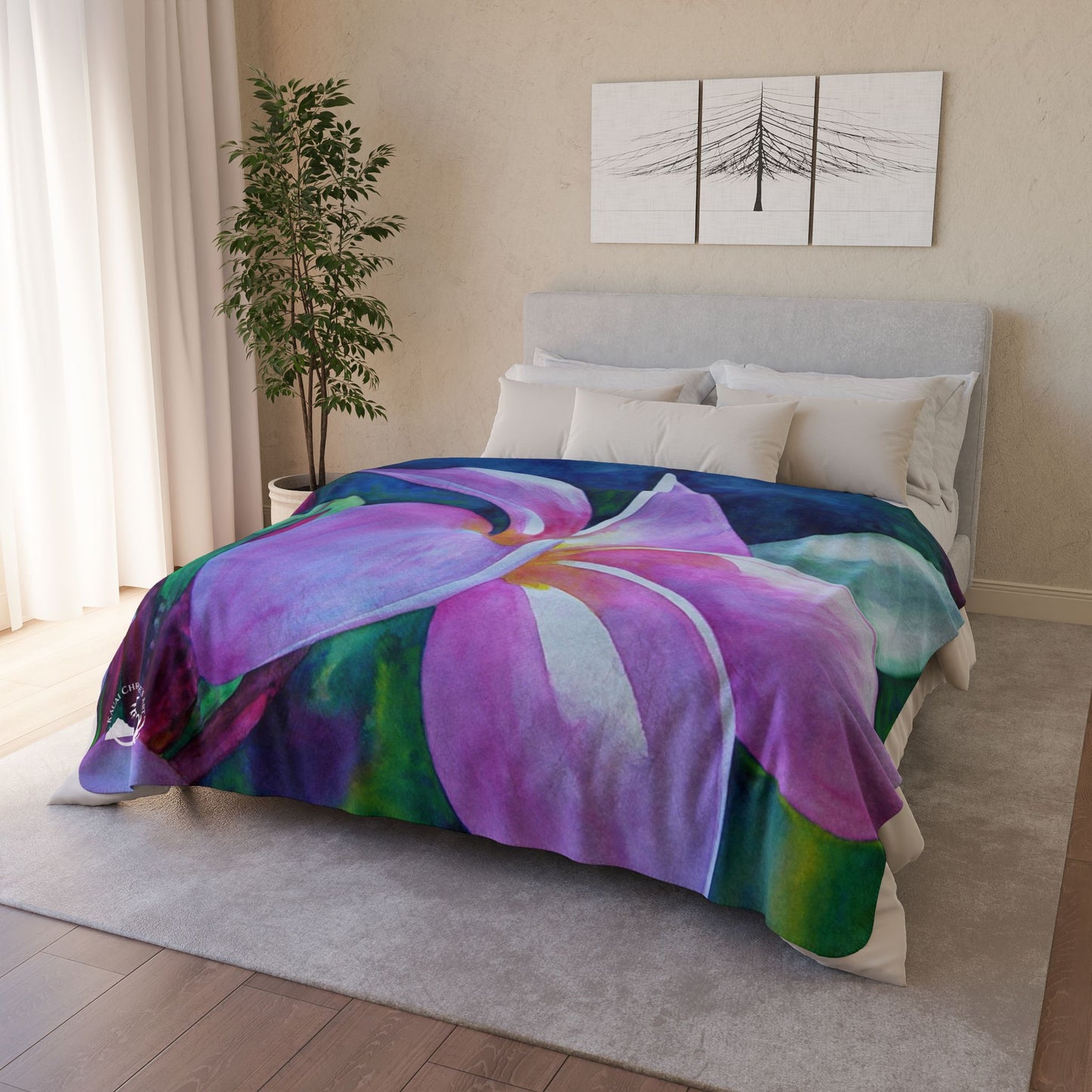 Pink Plumeria Blossom Fleece Sherpa Blanket — Soft Floral Hawaiian Pua Throw