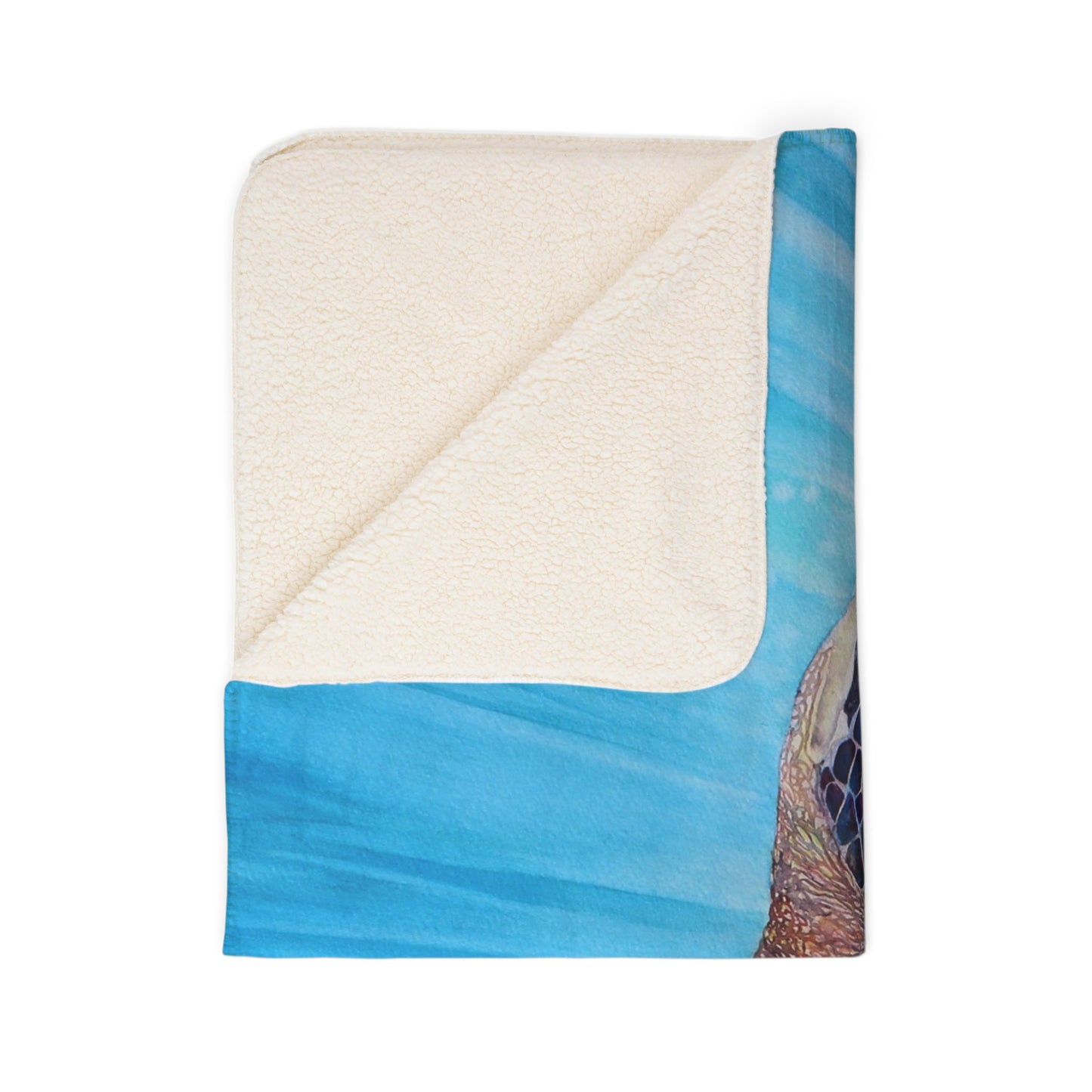 Sea Turtle Watercolor Art print Fleece Sherpa Blanket –"Aloha Spirit" Ocean Blue Coastal Throw