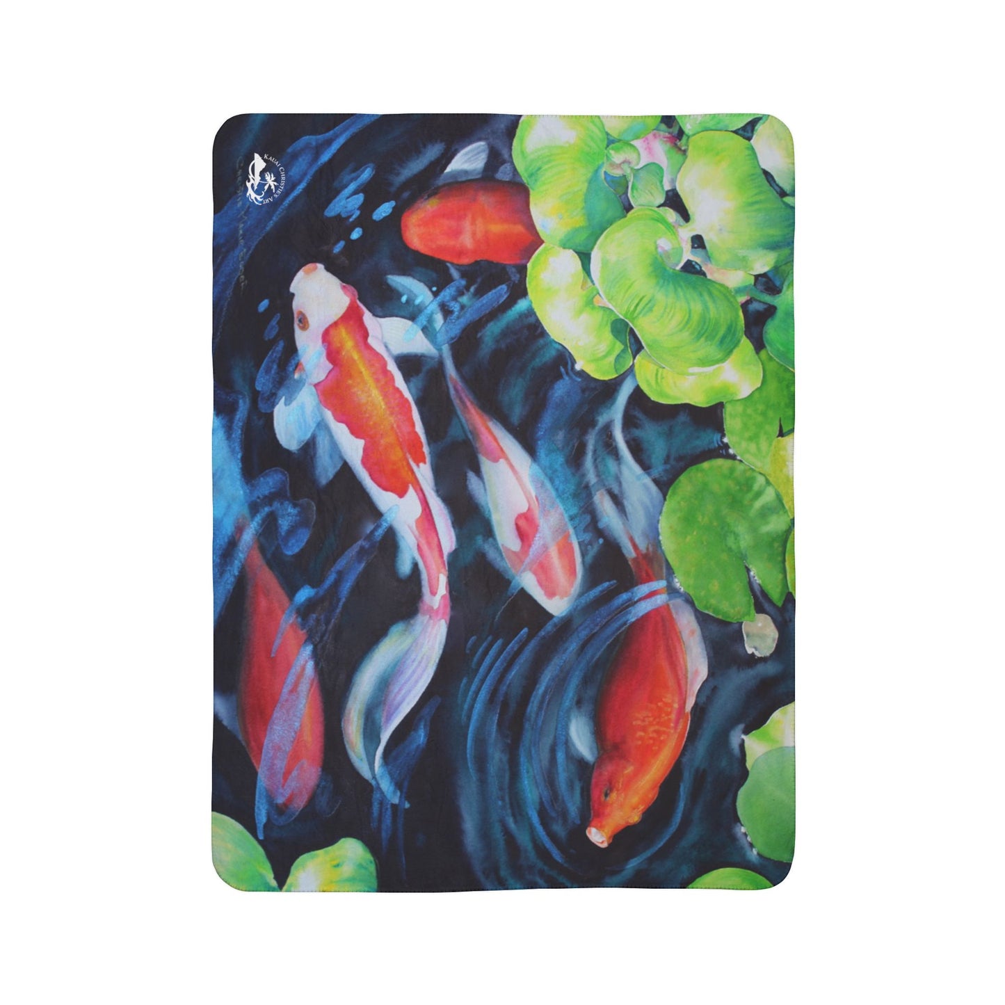Koi Pond Fleece Sherpa Blanket — Cozy Japanese Fish Watercolor Throw
