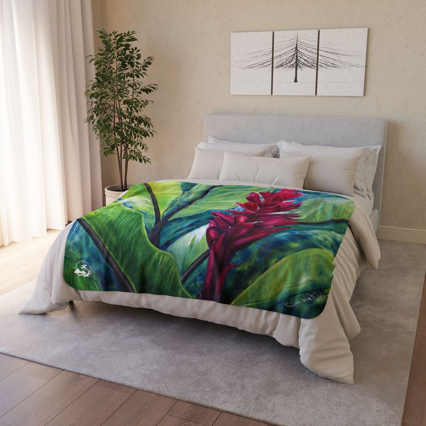 Tropical Red Ginger Fleece Sherpa Blanket