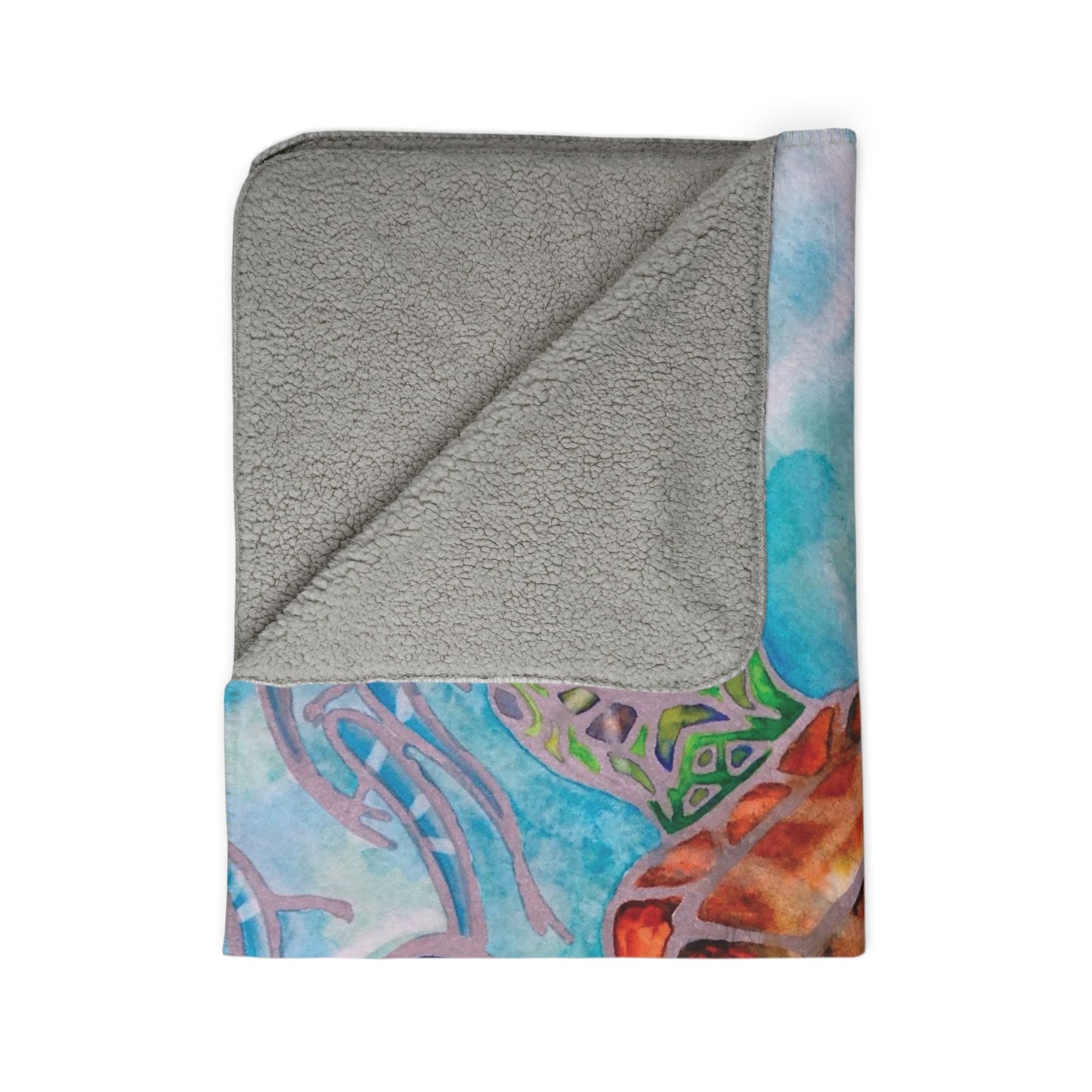 Tribal Sea Turtle Fleece Sherpa Blanket — Cozy Tropical Ocean-Inspired Throw for Beach Lovers