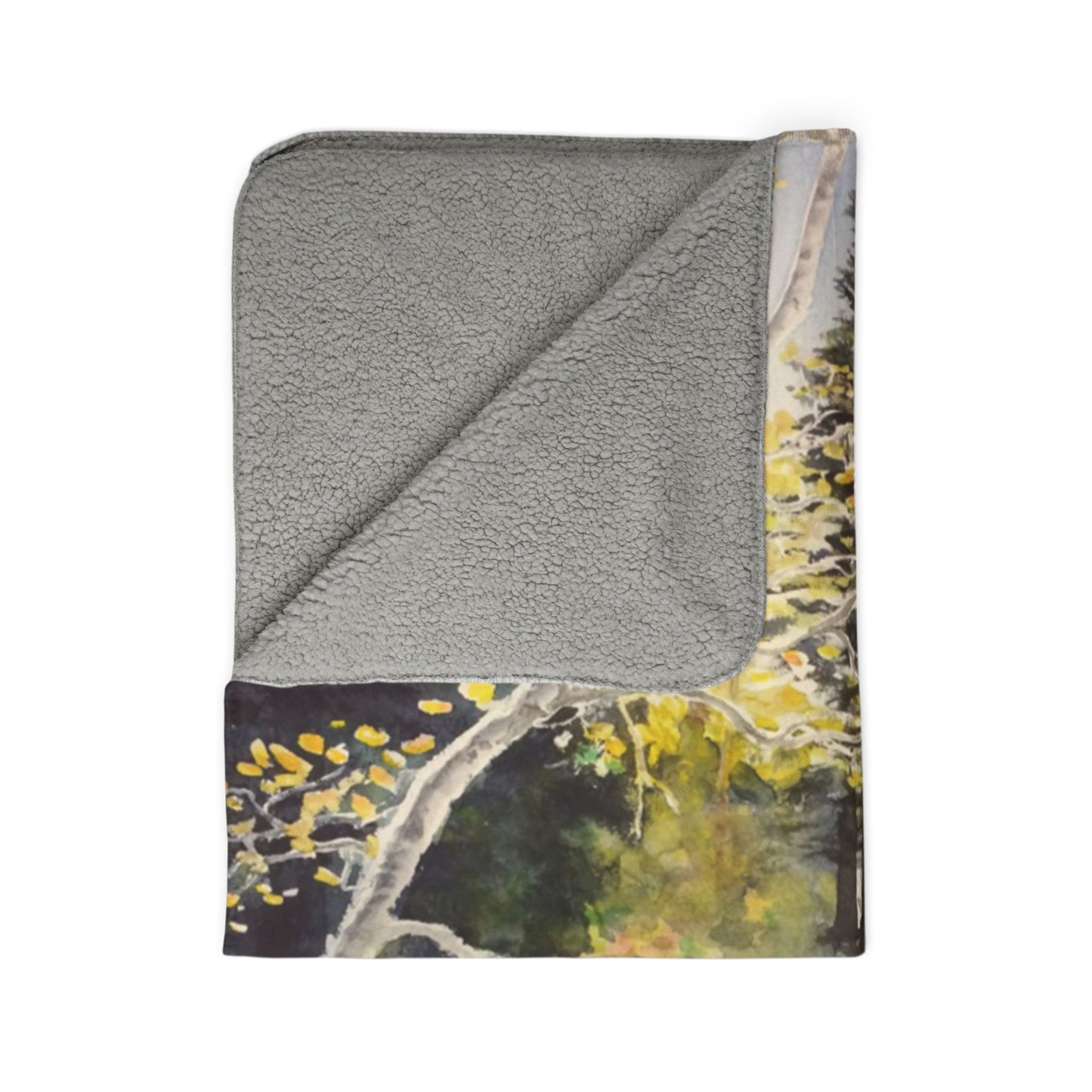 Sherpa Blanket —Watercolor art print -Fall Leaves hiking trail- Autumn Aspen Forest Fleece Throw