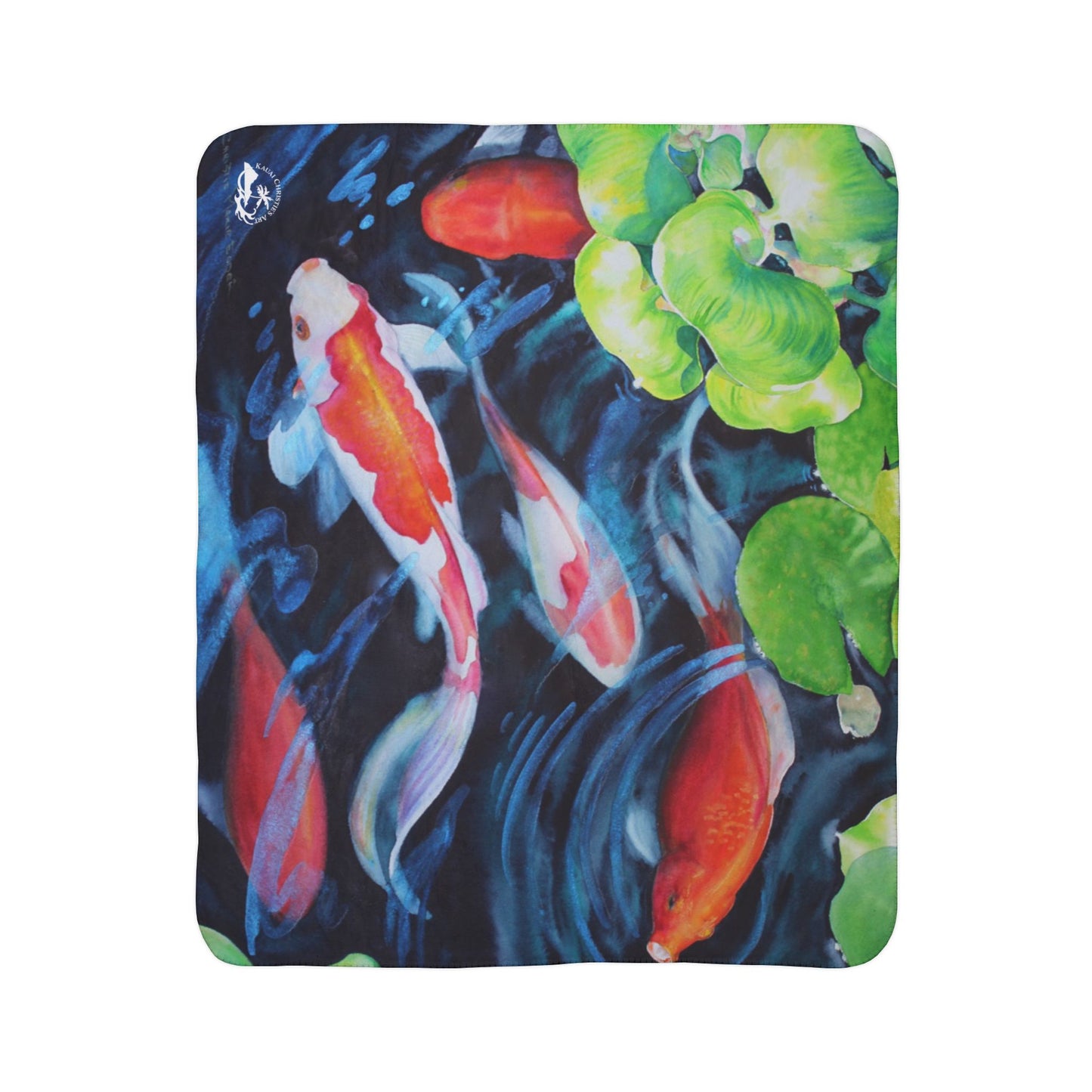 Koi Pond Fleece Sherpa Blanket — Cozy Japanese Fish Watercolor Throw