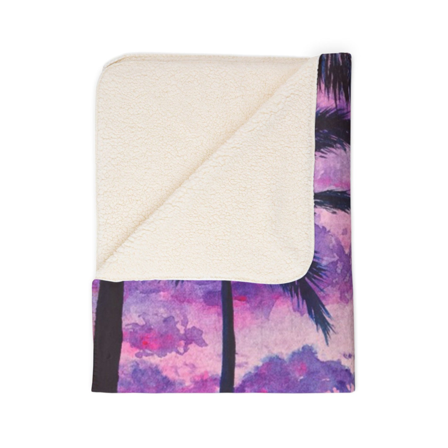 Pink Palms Tropical Sunset Fleece Sherpa Blanket — Palm Trees Purple Pink Beach Throw