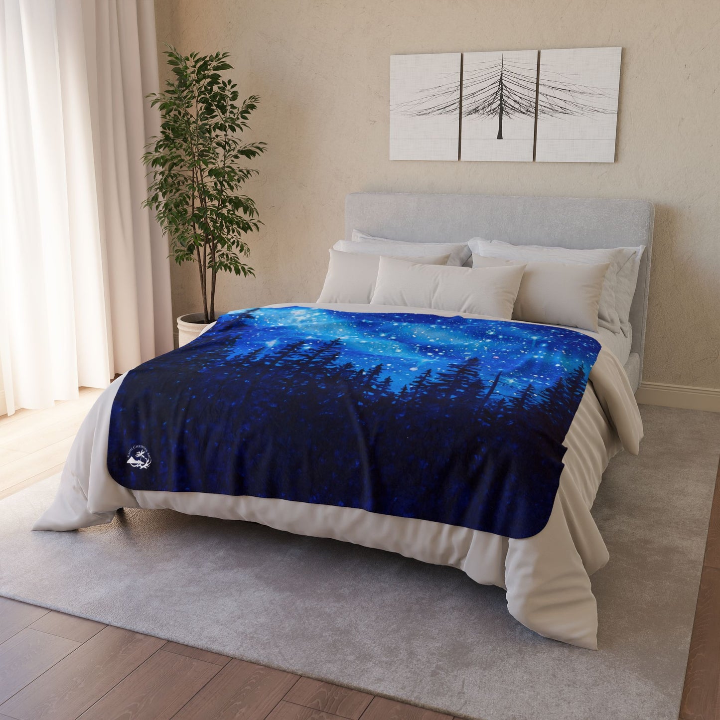 Star Lite Forest Starry Night sky watercolor art Fleece Sherpa Blanket
