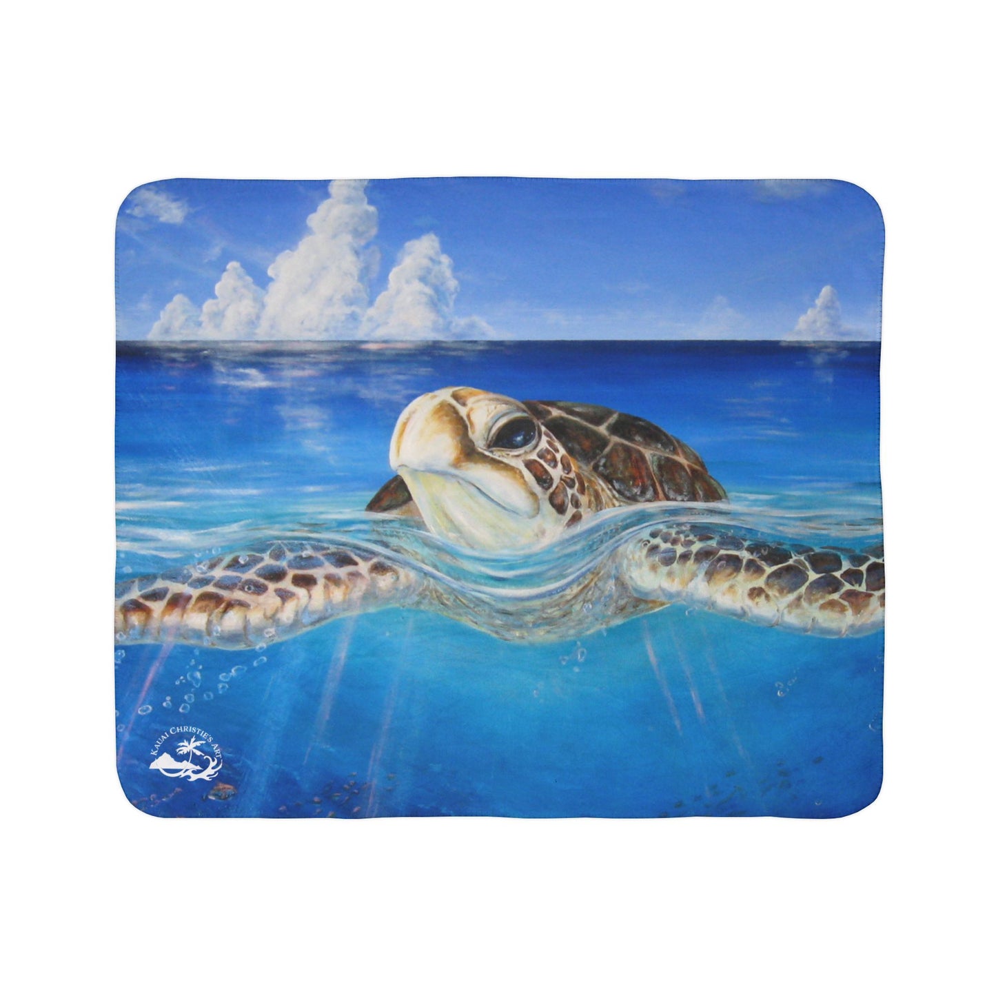 Sea Turtle Ocean Blue Sherpa Blanket — Cozy Coastal Fleece Throw
