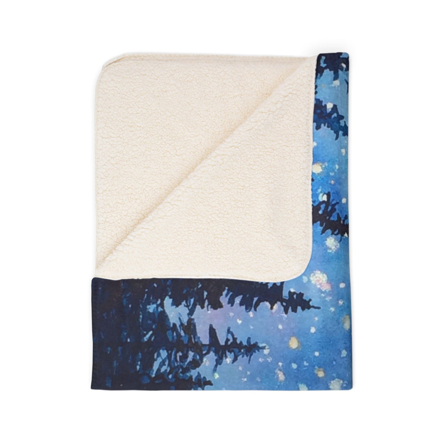 Starry Night Forest Watercolor Art ~ Camp gift Fleece Sherpa Blanket
