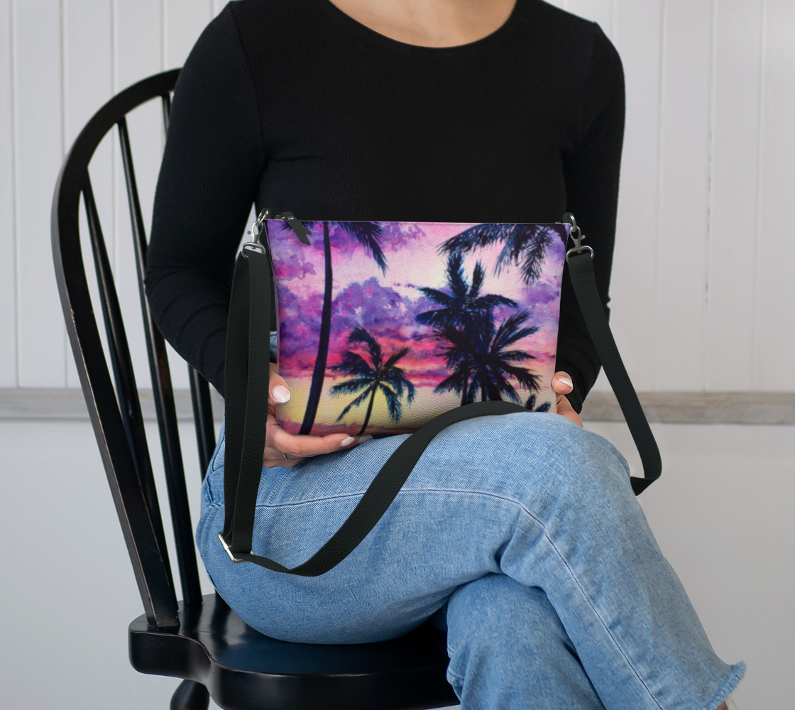 Pink Palm Tree Art Print Purse / Shoulder Bag with Long Strap