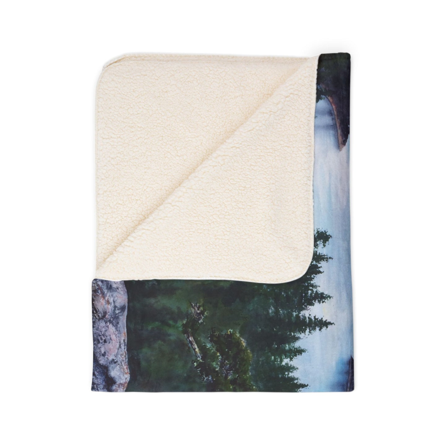 Sherpa Blanket — Mountain Lake Tahoe, Emerald Bay Watercolor Landscape Fleece Throw