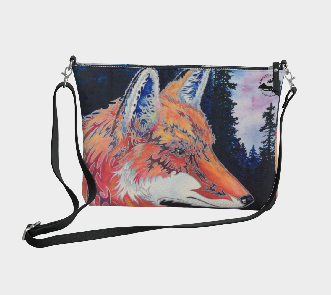 Spirit Fox Art Print Zipper Purse with Long Strap - Artsy Accessory bag