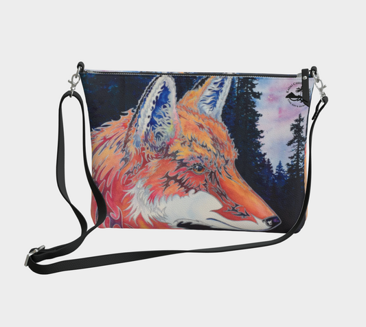 Spirit Fox Art Print Zipper Purse with Long Strap - Artsy Accessory bag