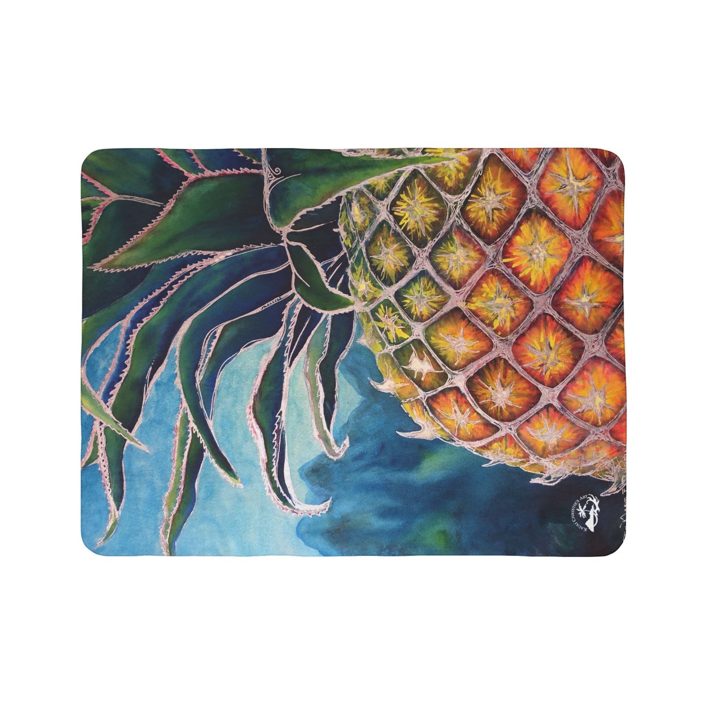 Pineapple Art Fleece Sherpa Blanket — Tropical Pineapple Print Cozy Throw