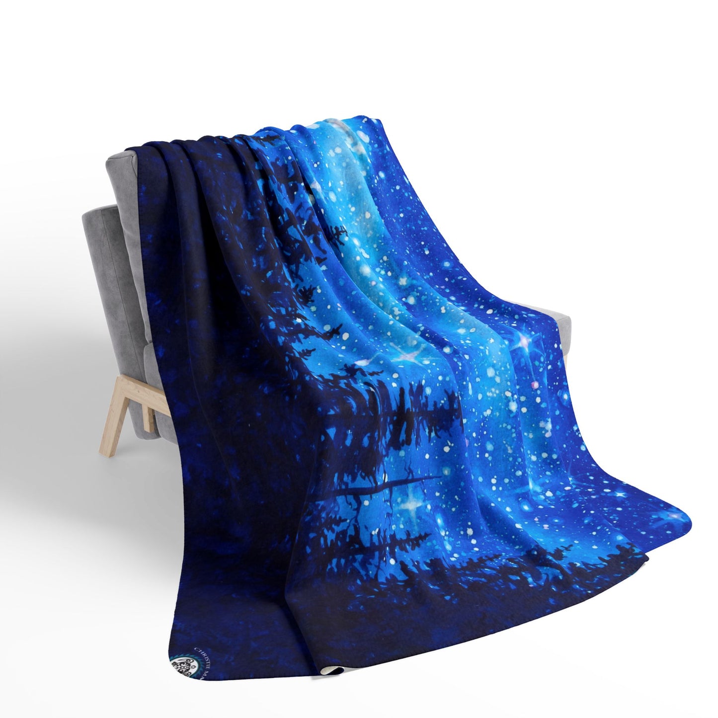Star Lite Forest Starry Night sky watercolor art Fleece Sherpa Blanket