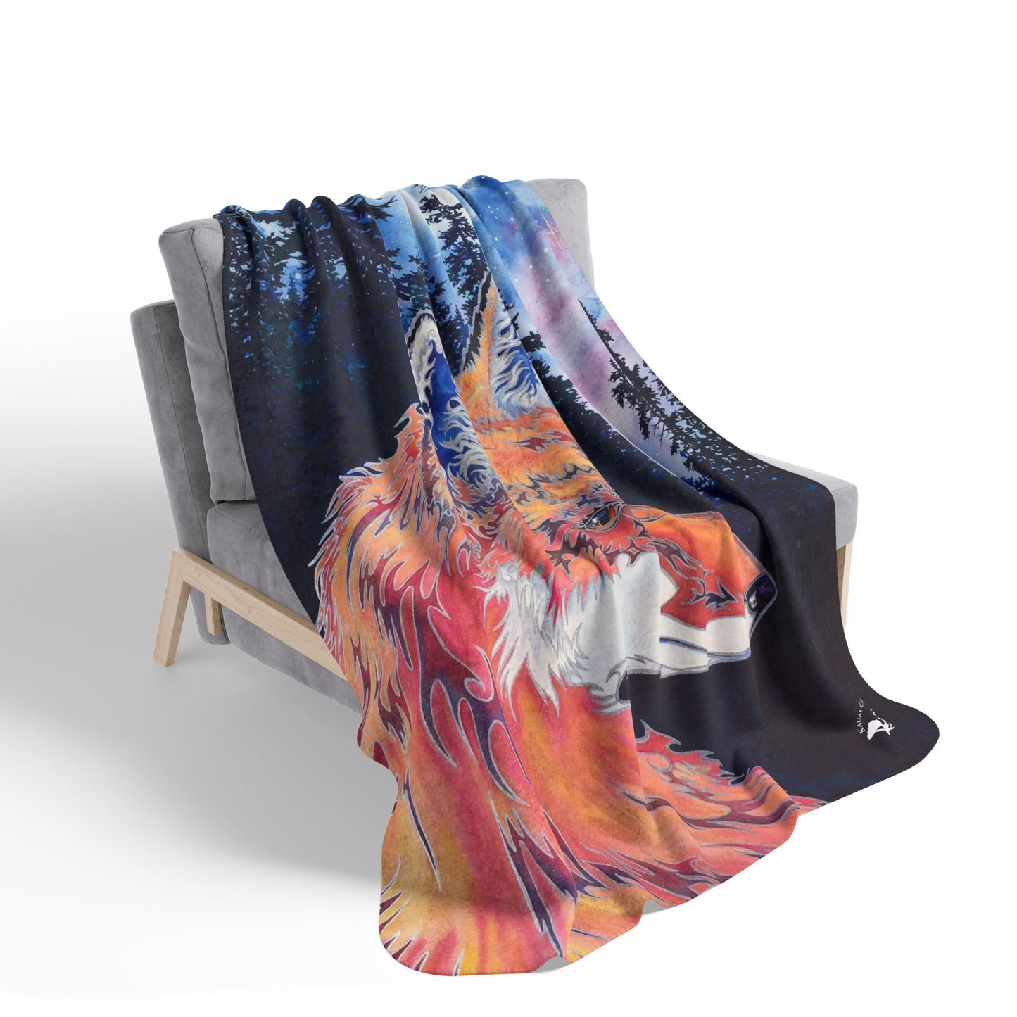 Fox Night Sky Fleece Sherpa Blanket — Cozy Woodland Fox Throw for Nature Lovers