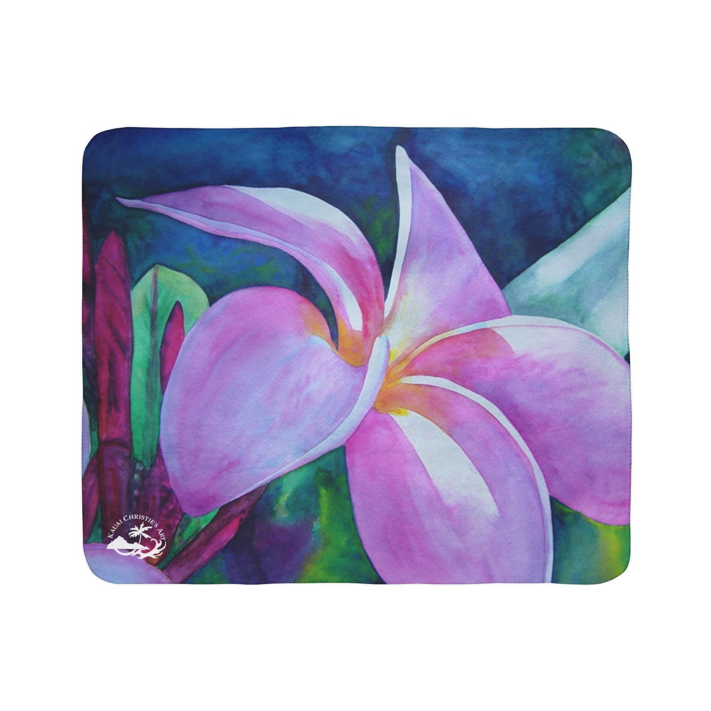 Pink Plumeria Blossom Fleece Sherpa Blanket — Soft Floral Hawaiian Pua Throw