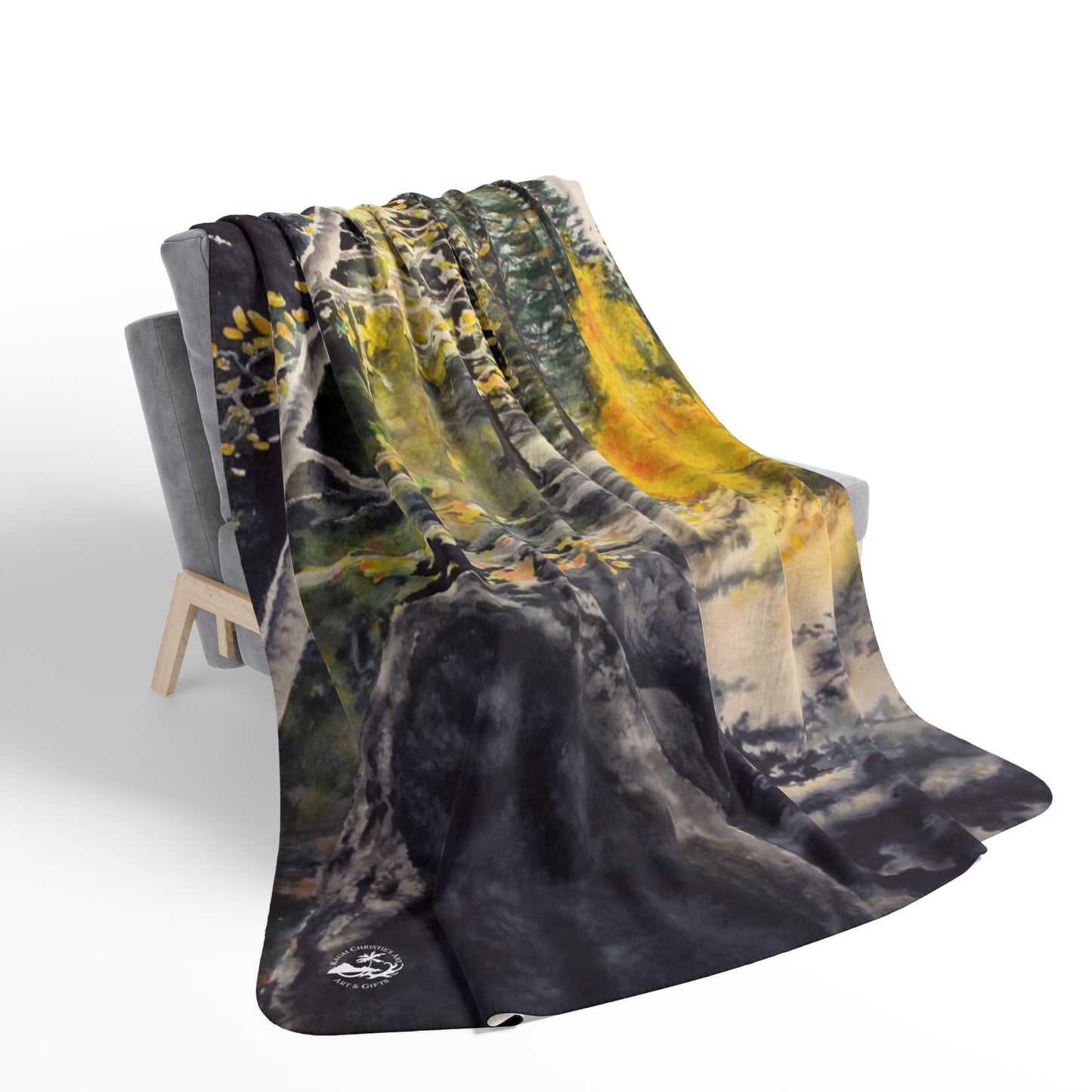 Sherpa Blanket —Watercolor art print -Fall Leaves hiking trail- Autumn Aspen Forest Fleece Throw