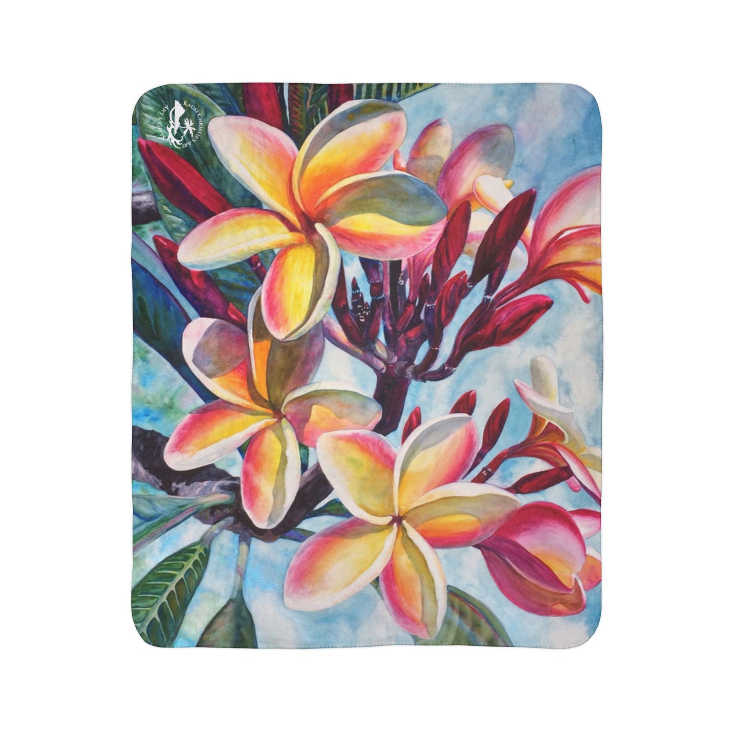 Plumeria Flowers Floral Sherpa Blanket — Tropical Fleece Throw for Colorful Cozy Home & Beach Gifts