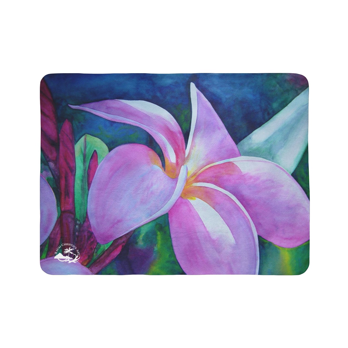 Pink Plumeria Blossom Fleece Sherpa Blanket — Soft Floral Hawaiian Pua Throw