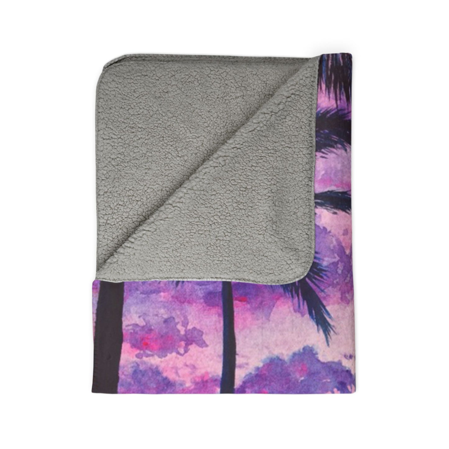 Pink Palms Tropical Sunset Fleece Sherpa Blanket — Palm Trees Purple Pink Beach Throw
