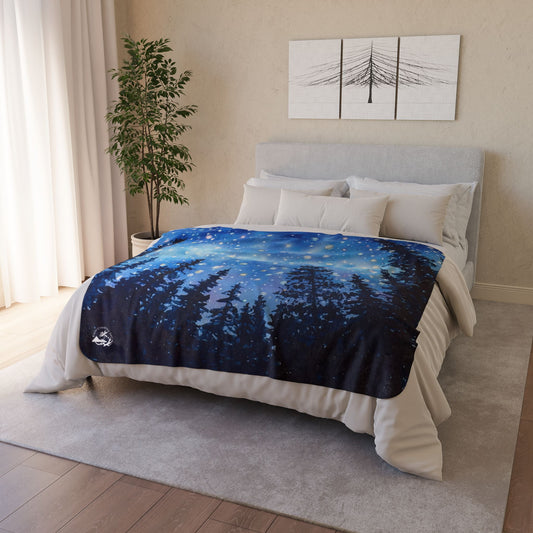Starry Night Forest Watercolor Art ~ Camp gift Fleece Sherpa Blanket