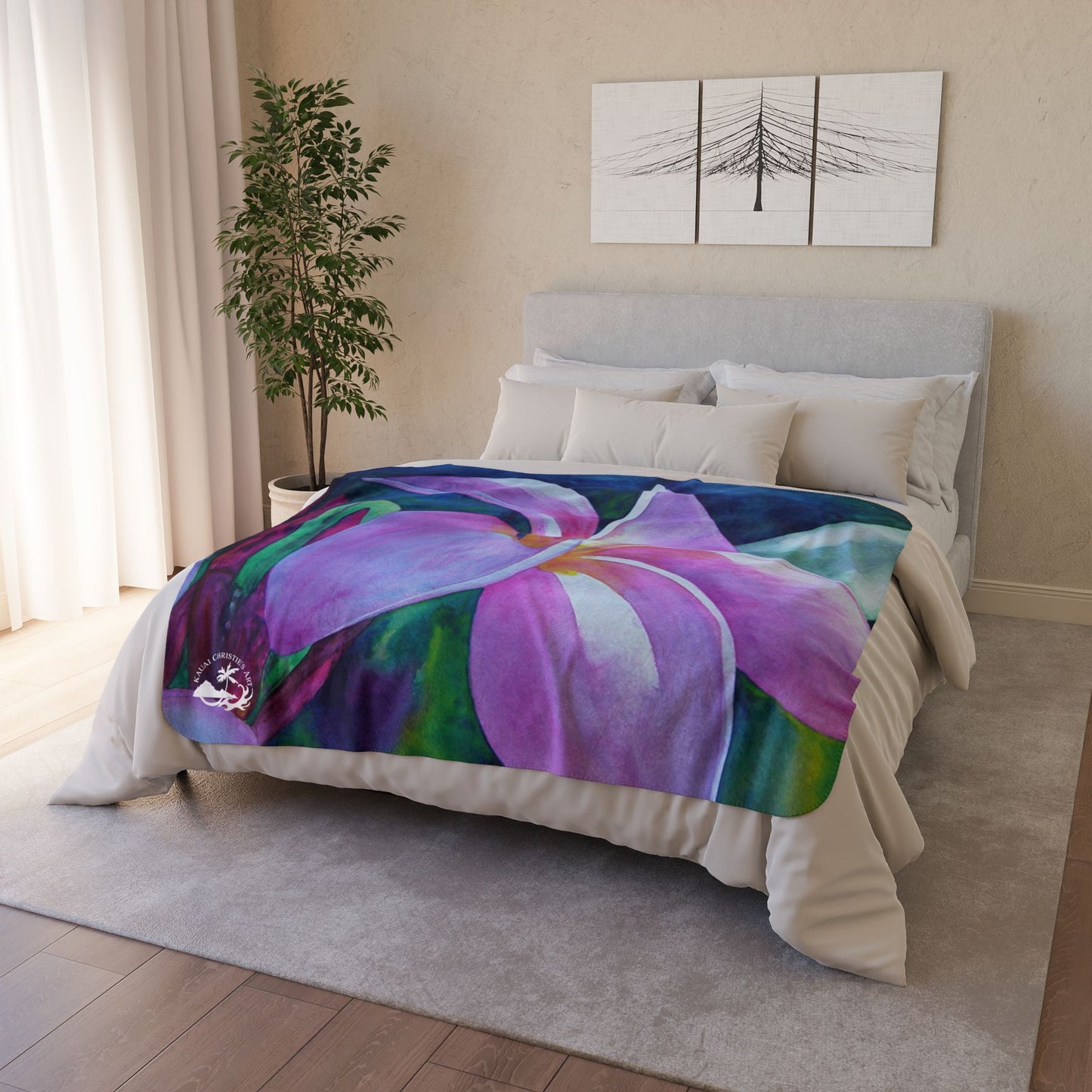 Pink Plumeria Blossom Fleece Sherpa Blanket — Soft Floral Hawaiian Pua Throw