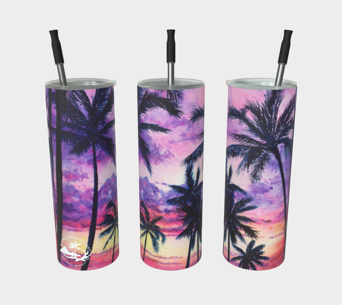 Pink Palms / Palm Tree Art Print Steel Tumbler, Drinkware
