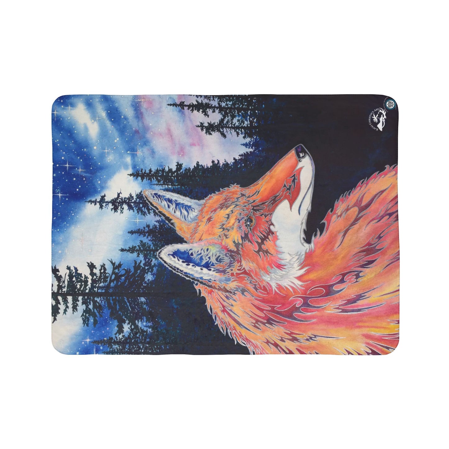 Fox Night Sky Fleece Sherpa Blanket — Cozy Woodland Fox Throw for Nature Lovers