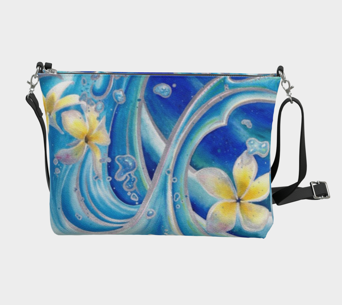 Waves & Plumeria Flowers Art Print Purse / Shoulder Bag with Long Strap