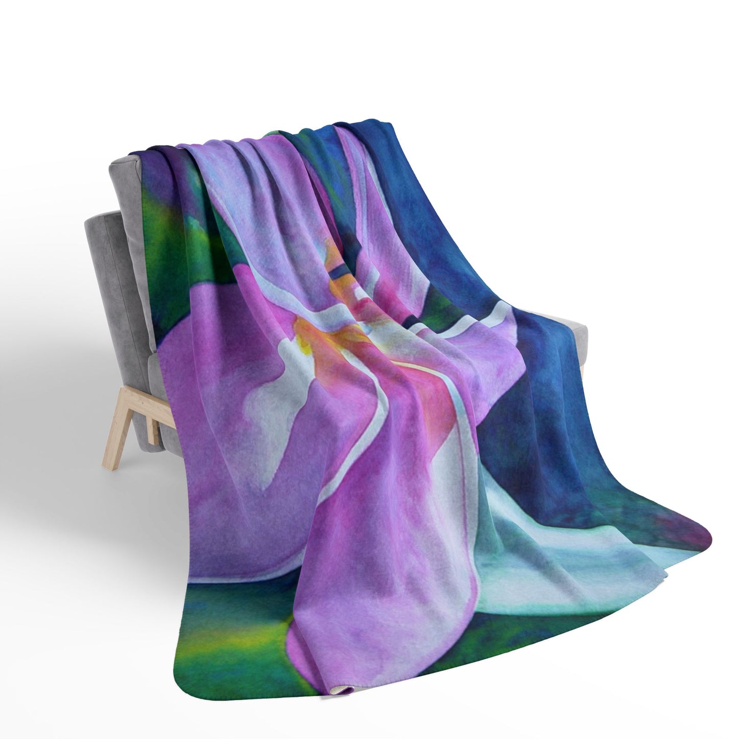 Pink Plumeria Blossom Fleece Sherpa Blanket — Soft Floral Hawaiian Pua Throw