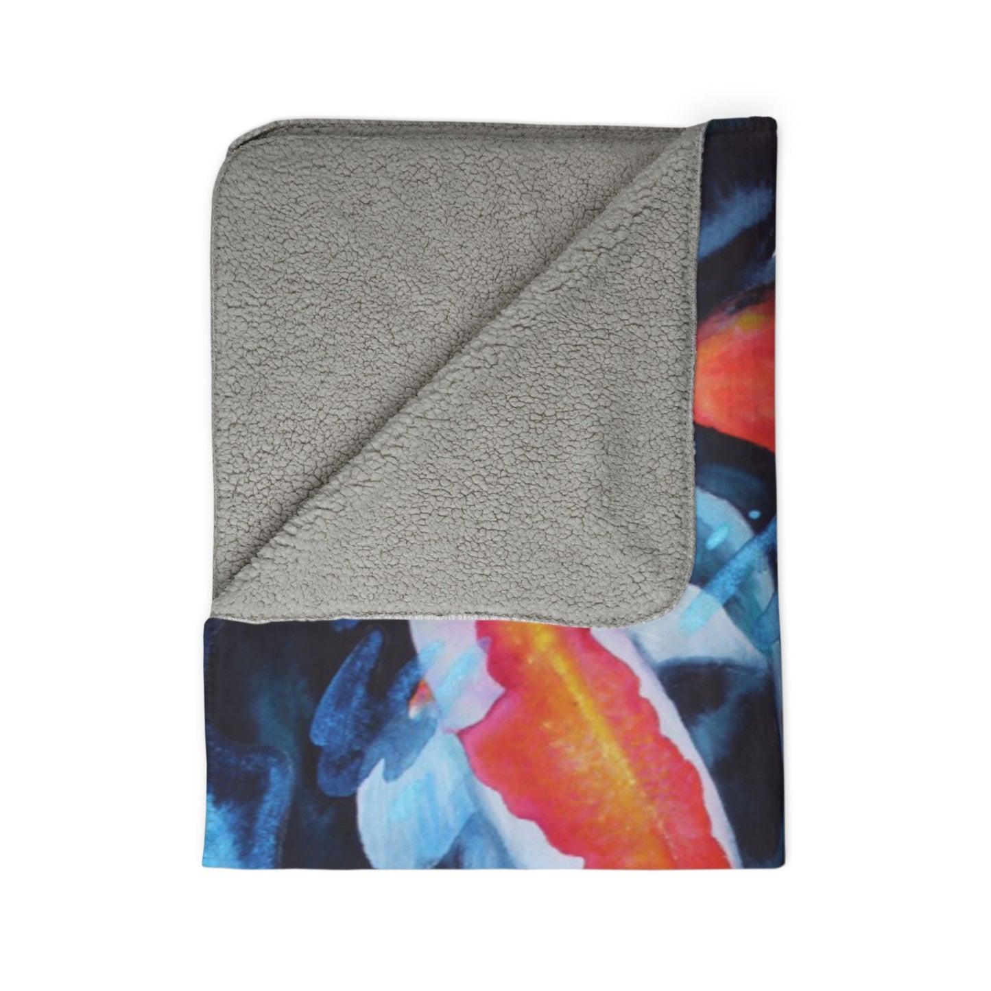 Koi Pond Fleece Sherpa Blanket — Cozy Japanese Fish Watercolor Throw