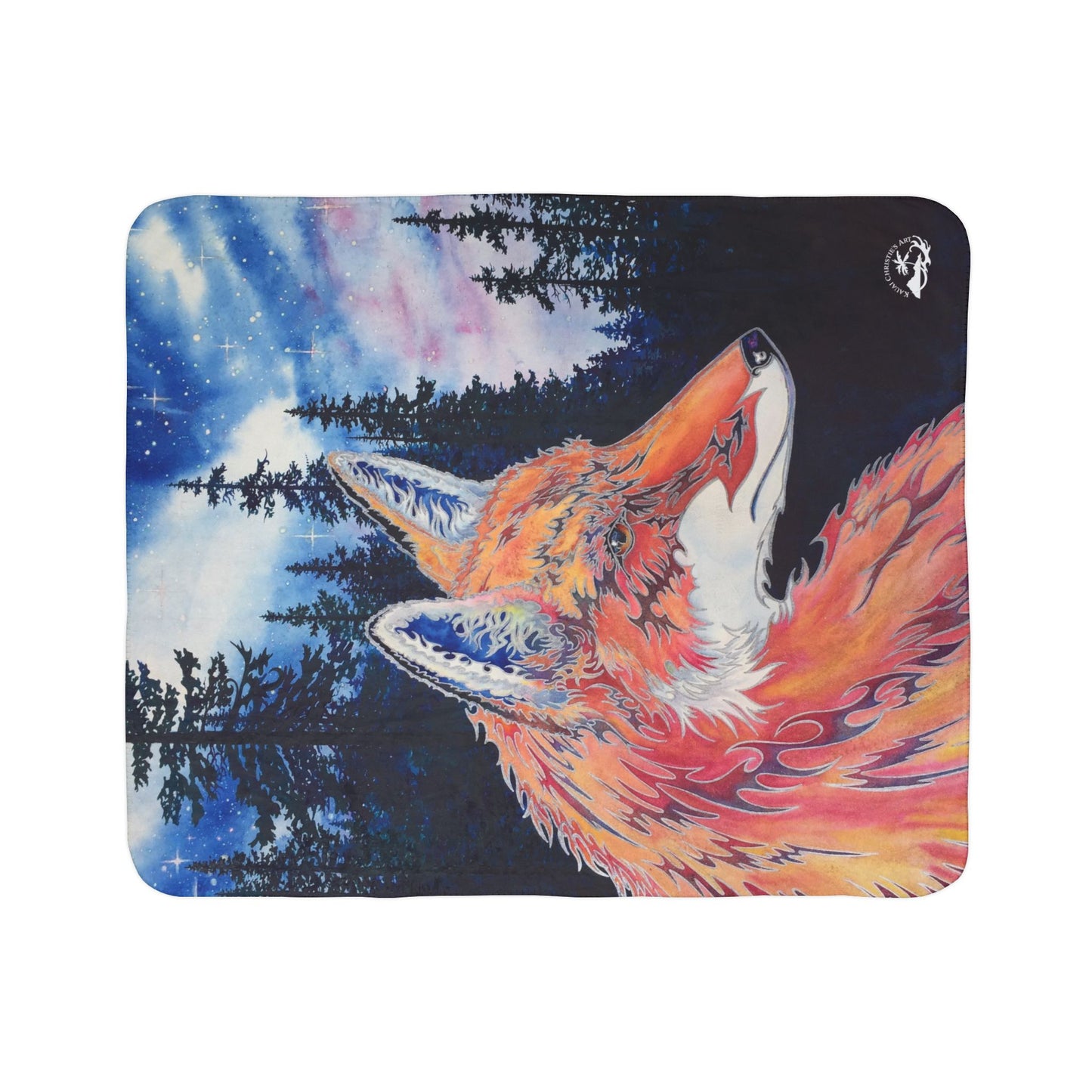 Fox Night Sky Fleece Sherpa Blanket — Cozy Woodland Fox Throw for Nature Lovers