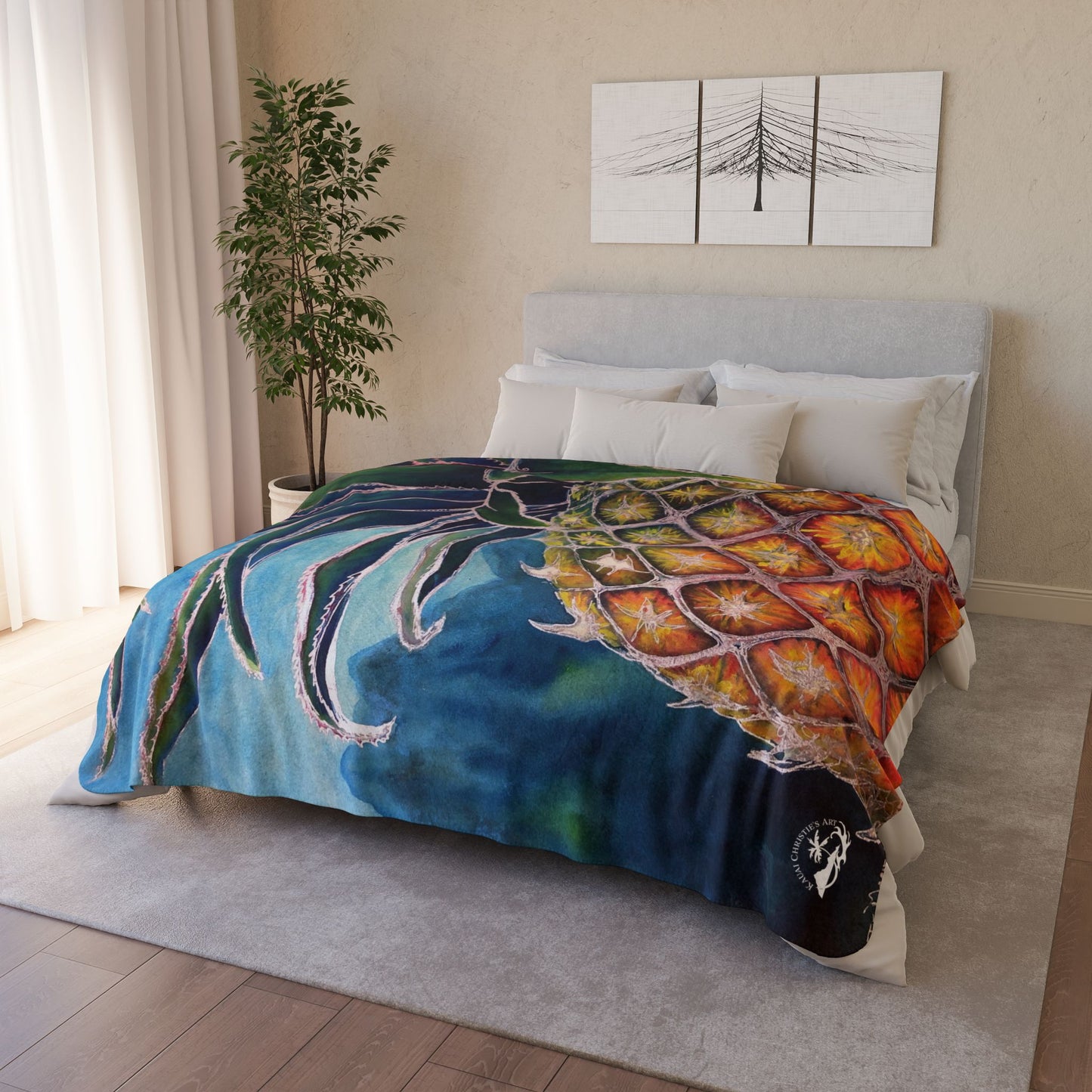 Pineapple Art Fleece Sherpa Blanket — Tropical Pineapple Print Cozy Throw