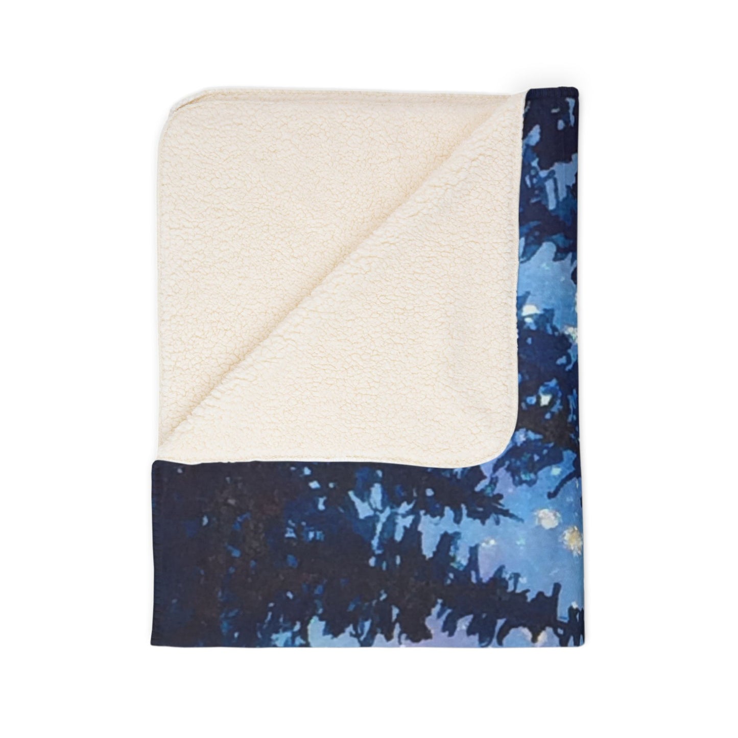 Starry Night Forest Watercolor Art ~ Camp gift Fleece Sherpa Blanket