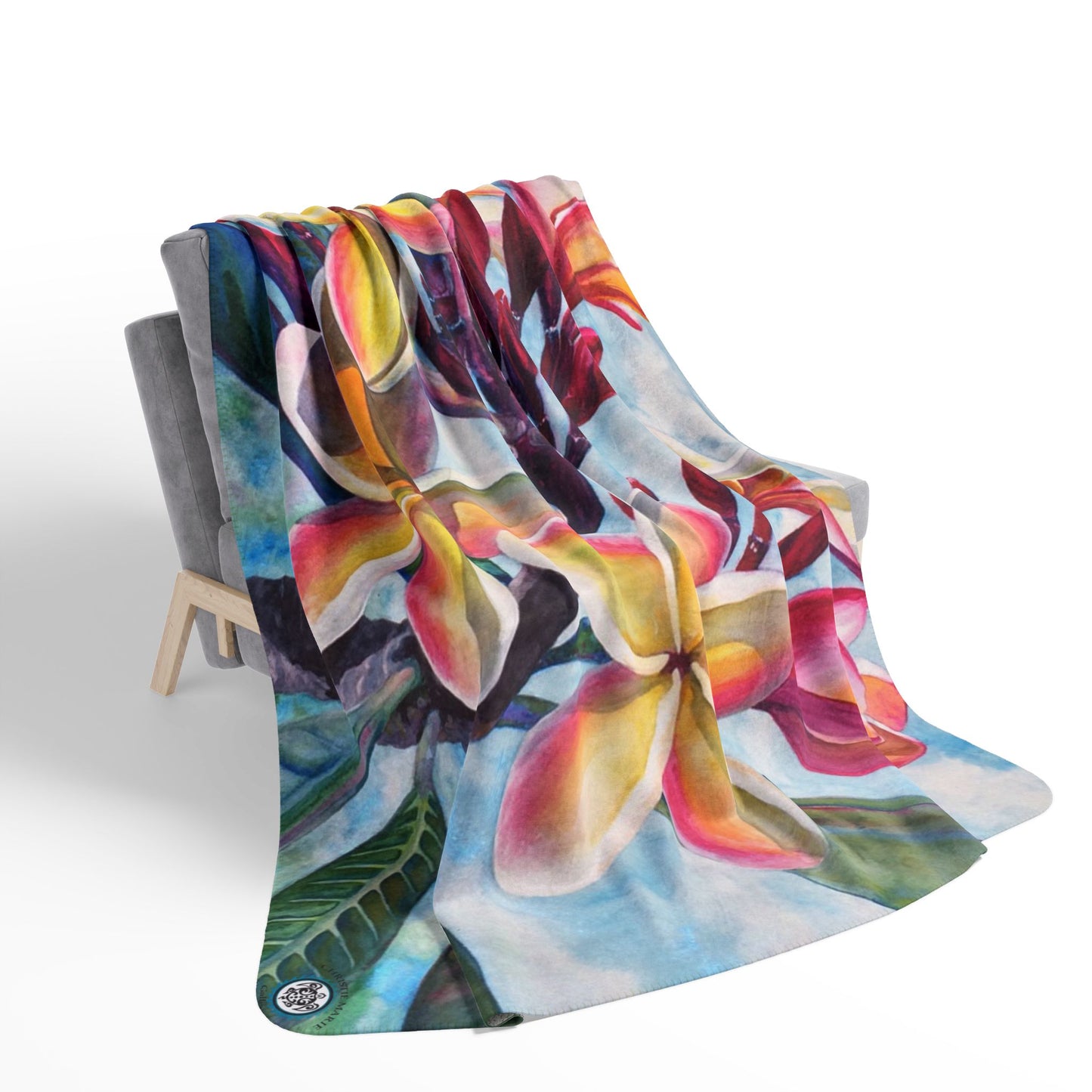 Plumeria Flowers Floral Sherpa Blanket — Tropical Fleece Throw for Colorful Cozy Home & Beach Gifts