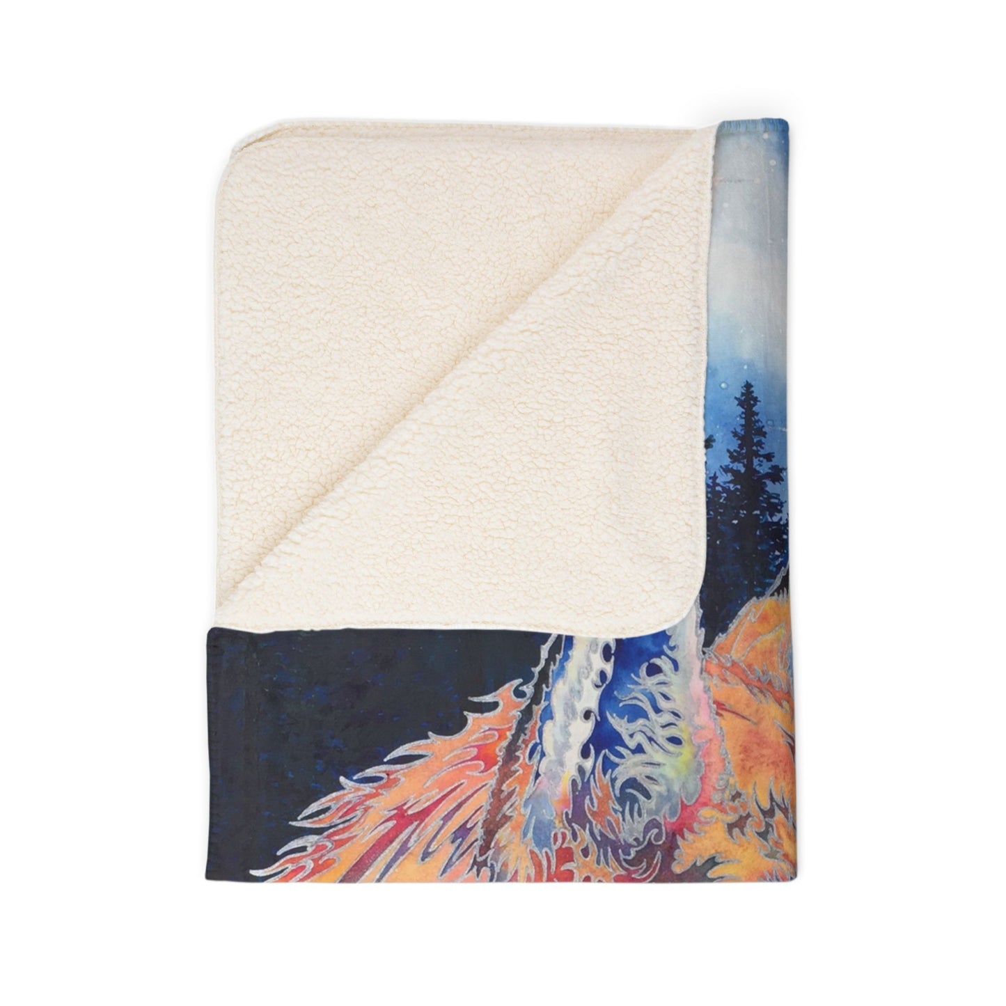 Fox Night Sky Fleece Sherpa Blanket — Cozy Woodland Fox Throw for Nature Lovers