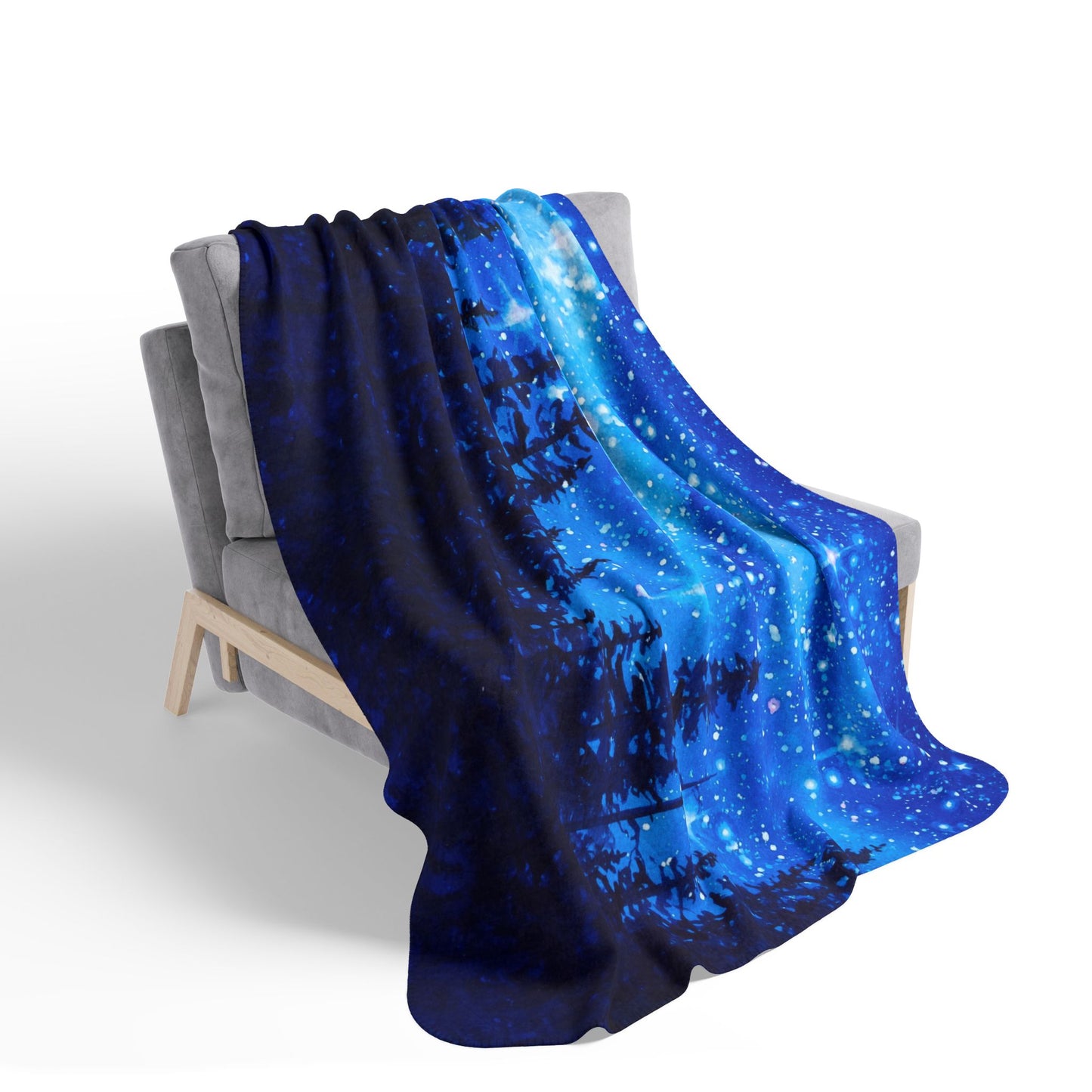 Star Lite Forest Starry Night sky watercolor art Fleece Sherpa Blanket