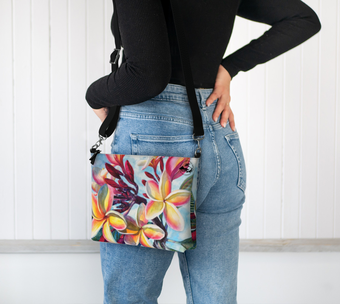 Plumeria Flowers Art Print Purse / Shoulder Bag with Long Strap