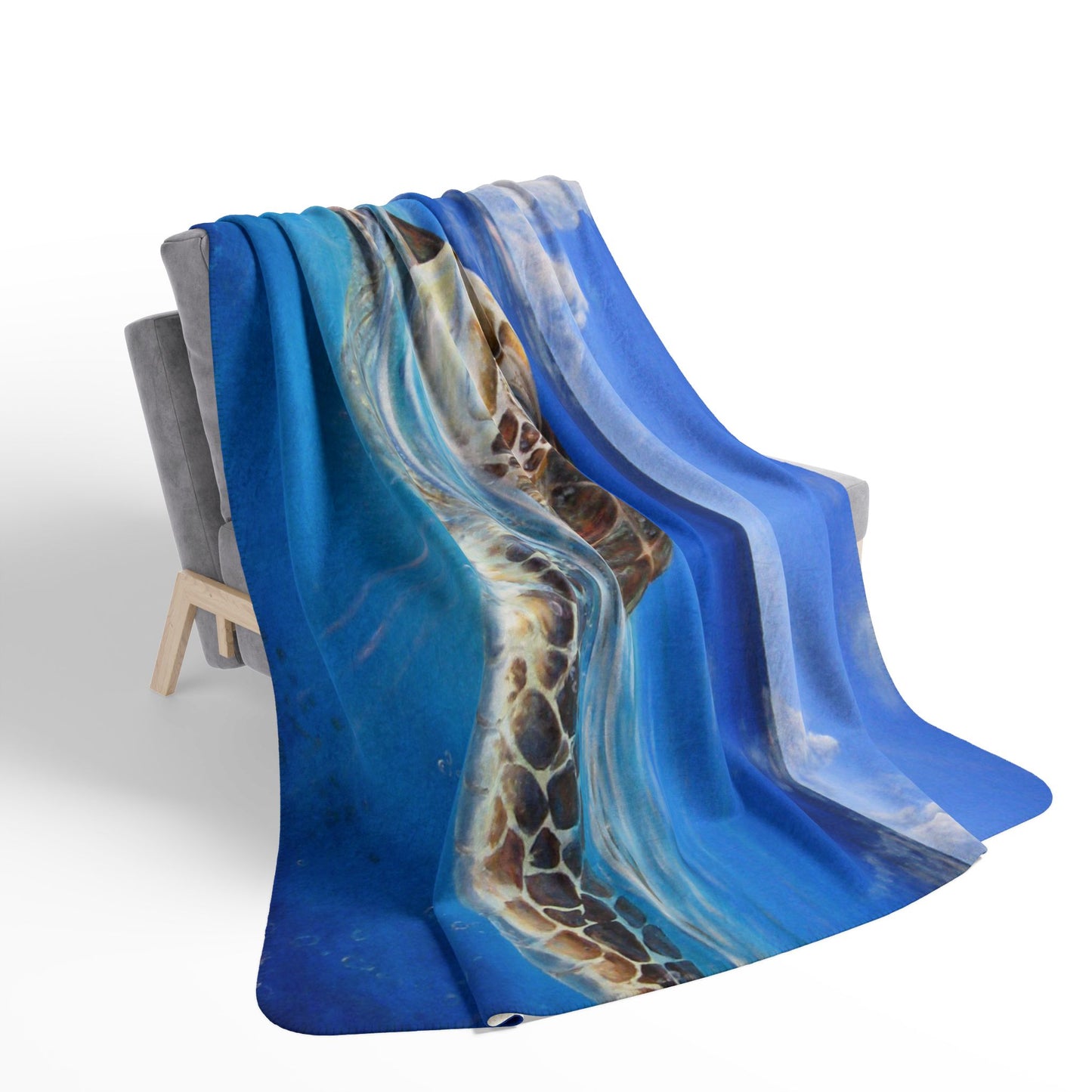 Sea Turtle Ocean Blue Sherpa Blanket — Cozy Coastal Fleece Throw