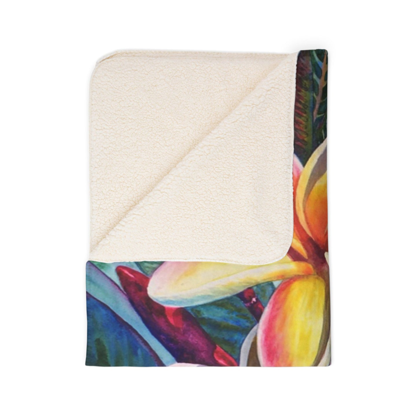 Plumeria Flowers Floral Sherpa Blanket — Tropical Fleece Throw for Colorful Cozy Home & Beach Gifts
