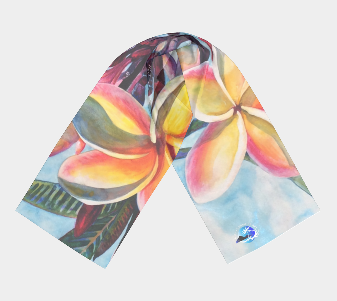 La A Kea 2 ~  Long Scarf with Plumeria Watercolor Art by Christie Marie Elder