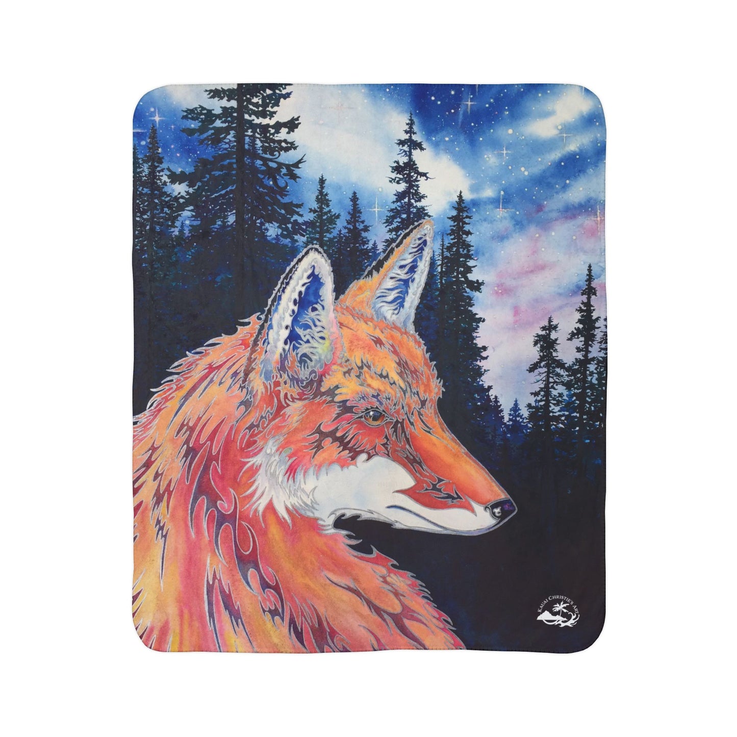 Fox Night Sky Fleece Sherpa Blanket — Cozy Woodland Fox Throw for Nature Lovers