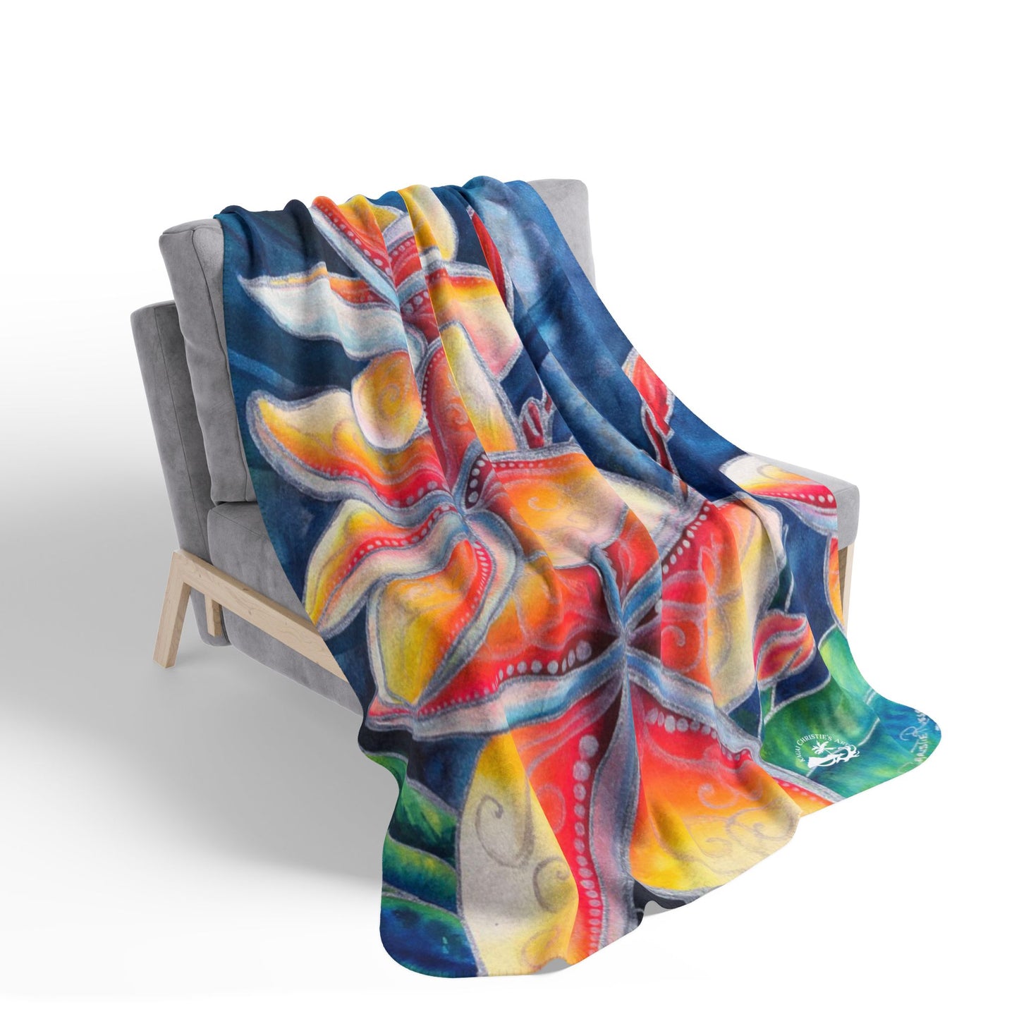 Tropical Plumeria Sherpa Blanket — Vibrant Floral Fleece Throw